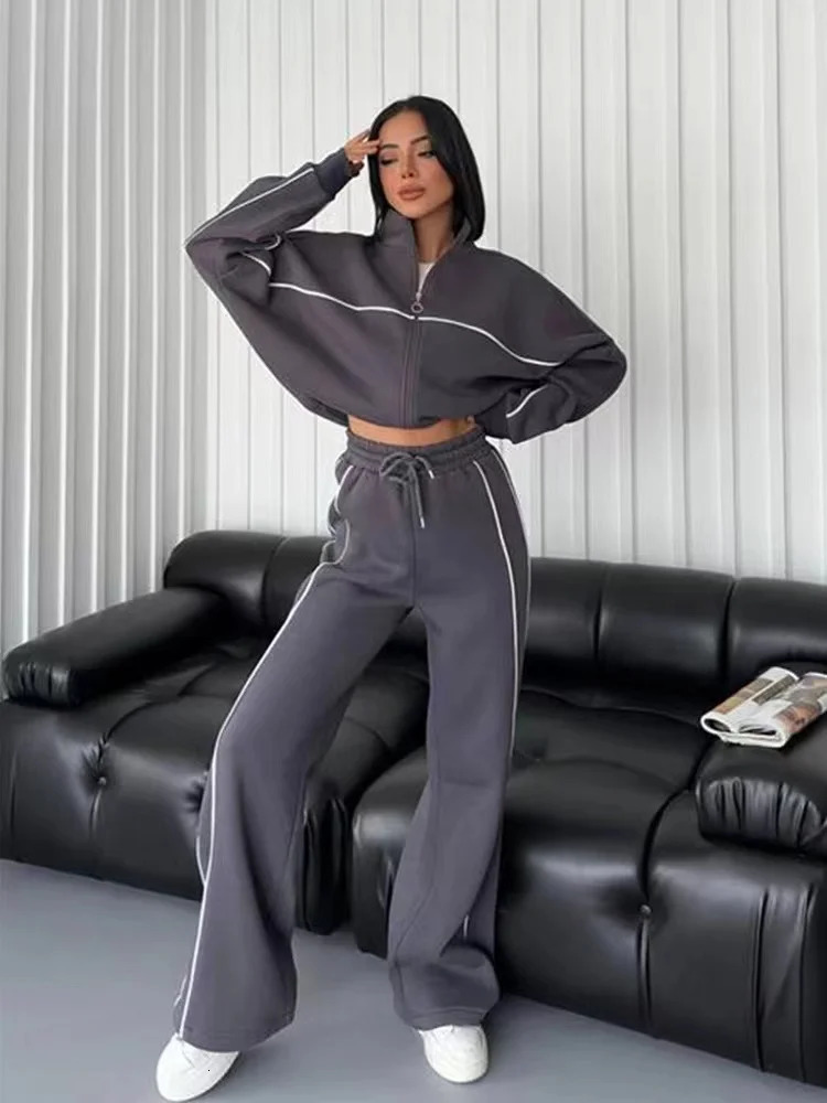 2024 Casual Set Longsleeved Half High Collar Cardigan Sweater Lace up Striped Pants Women Clothing Casual Two Piece Suits 240712