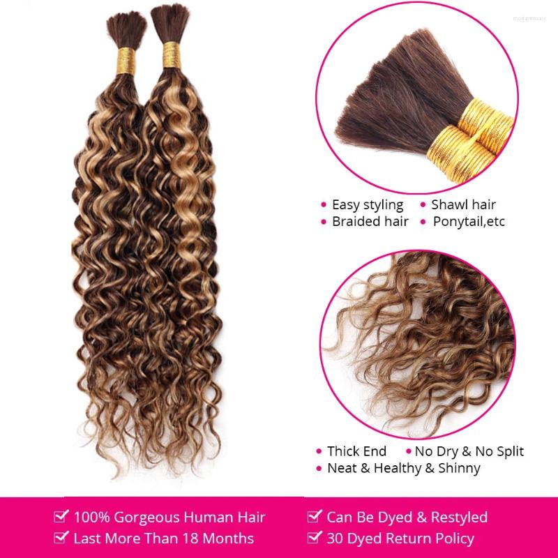 Water Wave Human Braiding Hair 100g Two Bundles/Pack Bulk For No Weft Micro 14-24 Inch