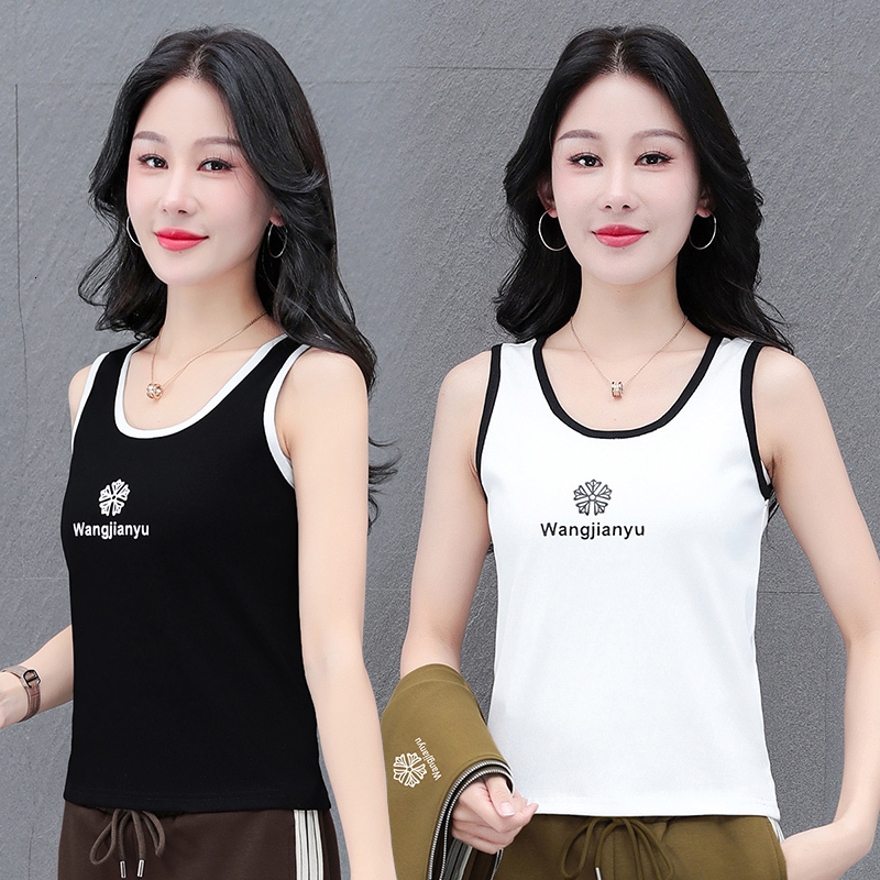Summer camisole tank round neck print slimming effect, sleeveless top with slim fit and bottom layer women, T-shirt for women