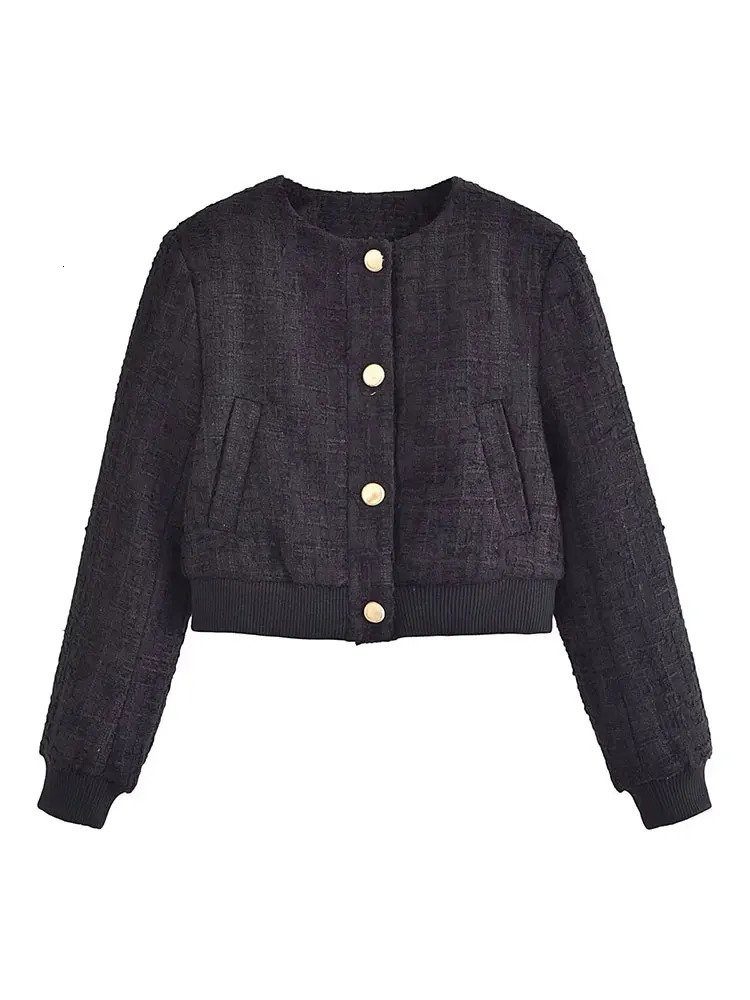 TRAF Autumn Cropped Jackets for Women Tweed Jacket Woman Long Sleeve Coat Woman Streetwear Basic Womens Jacket 240712