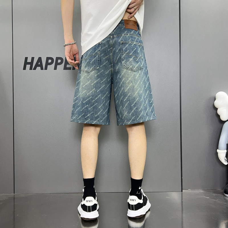 American fashion brand five quarter jeans loose straight leg fashionable printed quality men's denim shorts