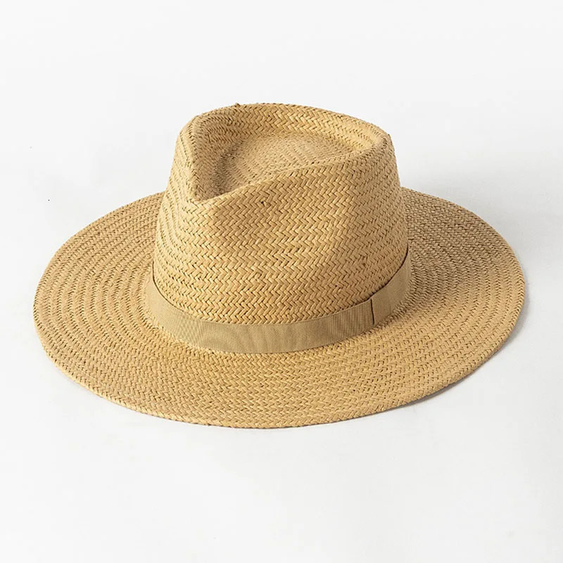 Plain Band Panama Straw Hats for Women Summer Beach Hats Wide Brim Sun Hat Funeral Church Derby Fedora Cap UPF50 240711