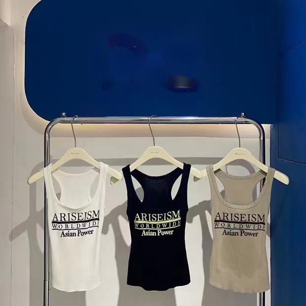 Camisole vest women, with chest cushion, letter printed short style, sleeveless bottom layer top for outerwear