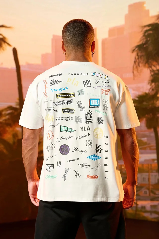 Mens Oversized TShirt Summer Sports Fitness Cotton Round Neck Full back Printed Short Sleeves Fashion trend Tshirt 240715