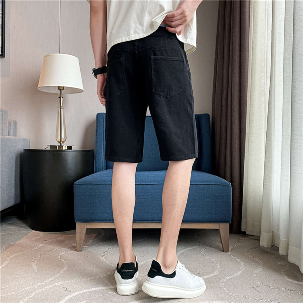 Trendy brand ripped shorts men's Korean washed mid length summer thin white denim five quarter pants