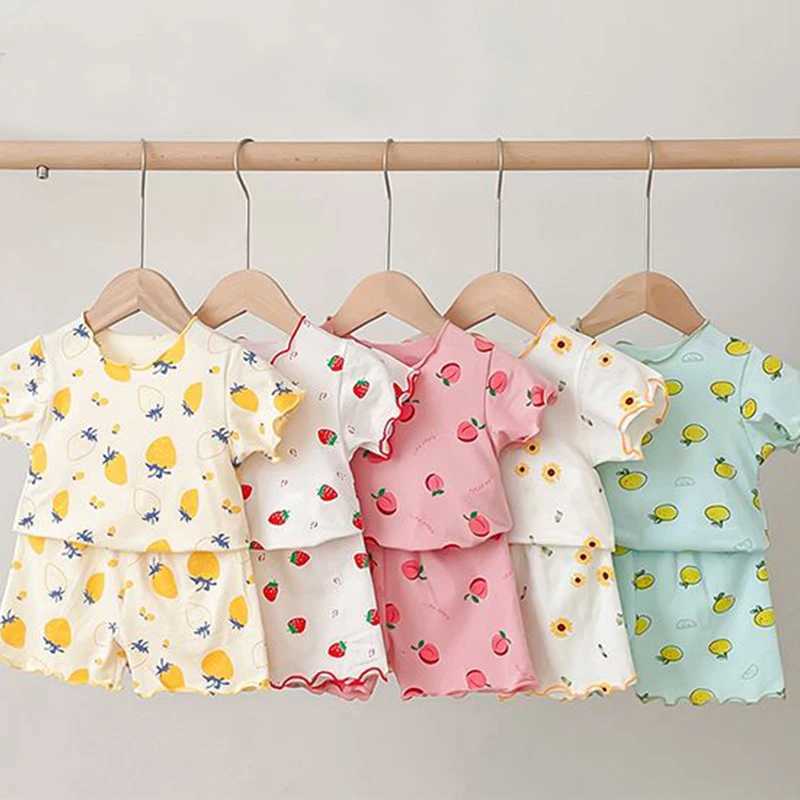 2024 New Summer Girls Clothing Pajamas Short Sleeves Cartoon Fruit Lounge Clothing Childrens Clothing Pajamas 1 2 3 4 YearsW240716