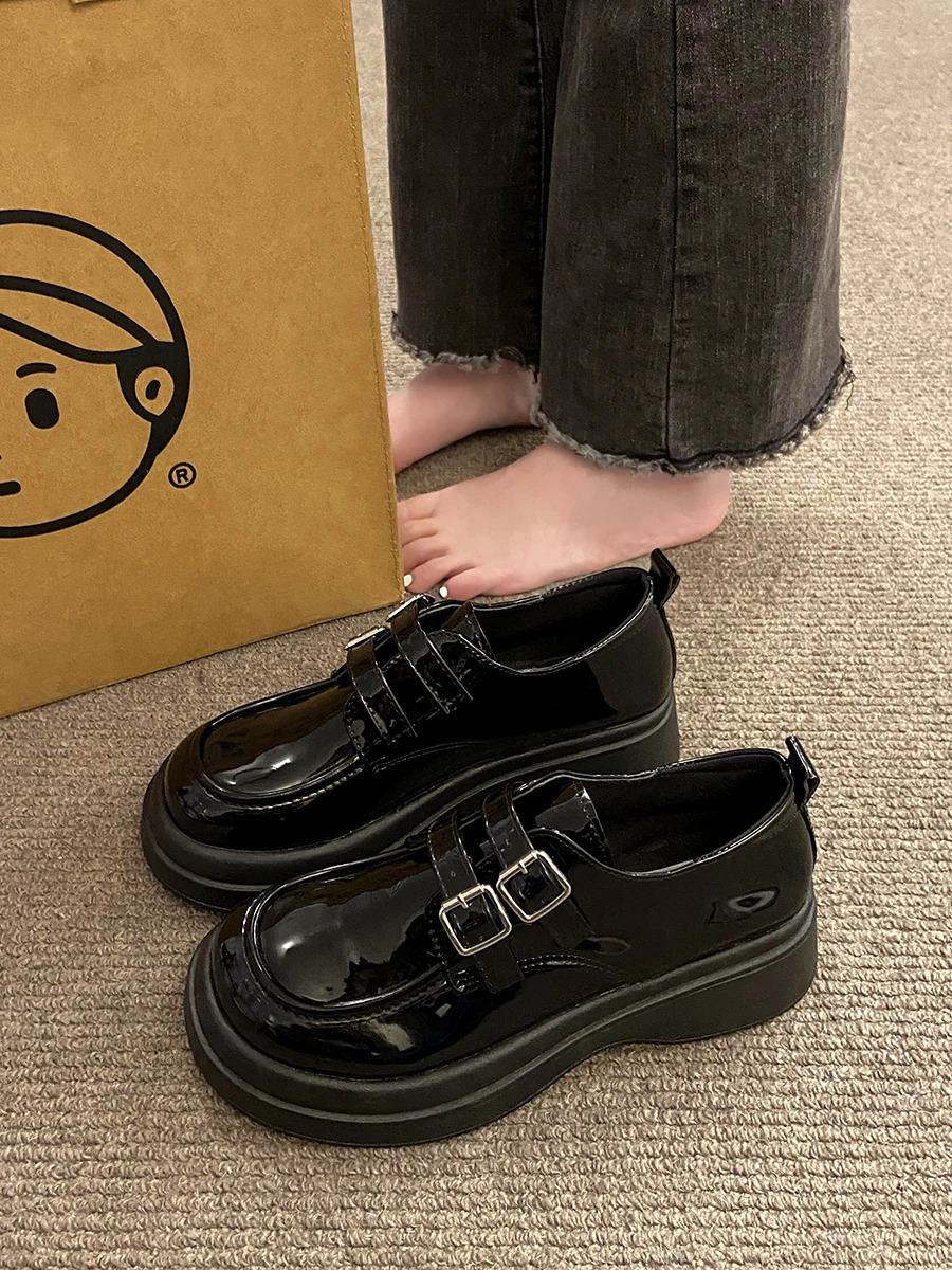 Shoes Woman 2024 Black Flats Oxfords Autumn Loafers With Fur Clogs Platform Round Toe Casual Female Sneakers All-Match British S 240708