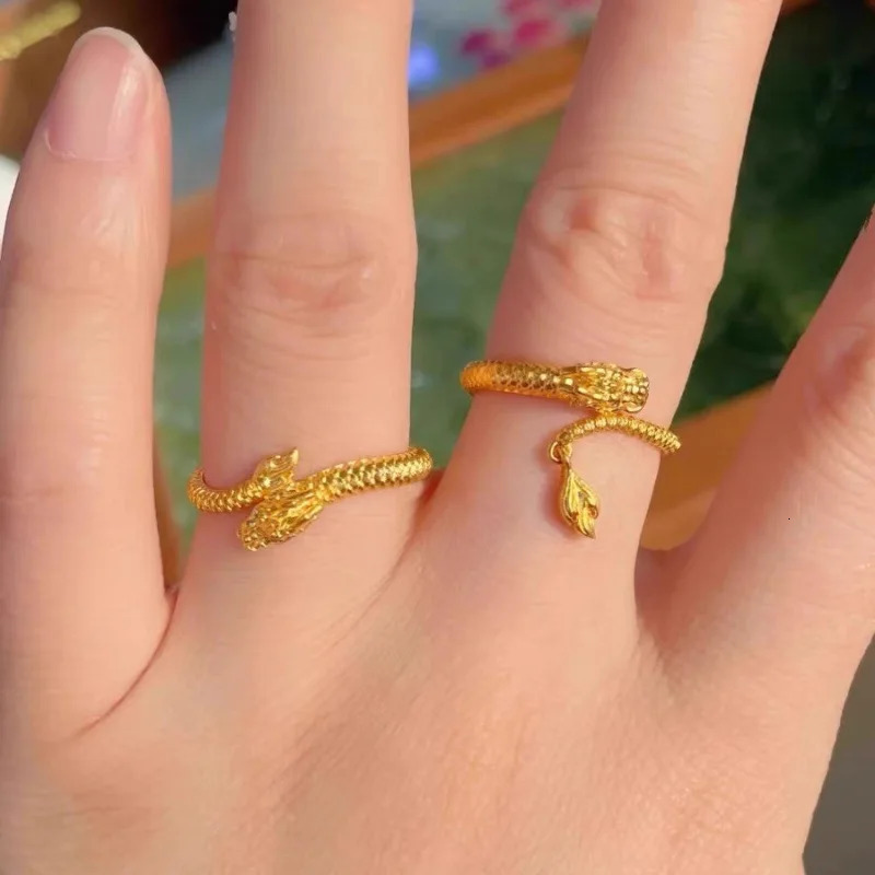 18K gold AU750 dragon ring real gold finger ring gold finger ring 240805