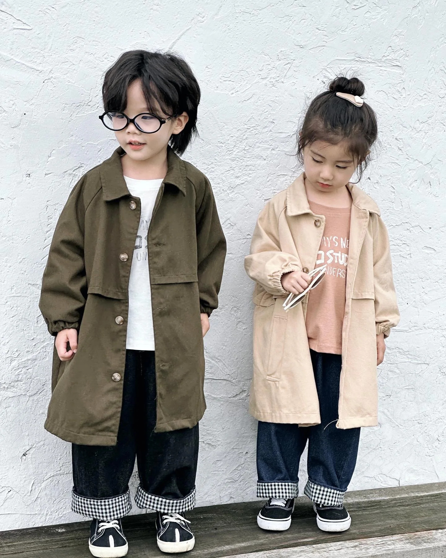 Childrens Coat Autumn Mid-long Girls Trech Coats Solid Lapel Boys Windbreaker Jacket Toddler Kids Cotton Outerwear Trench 240711