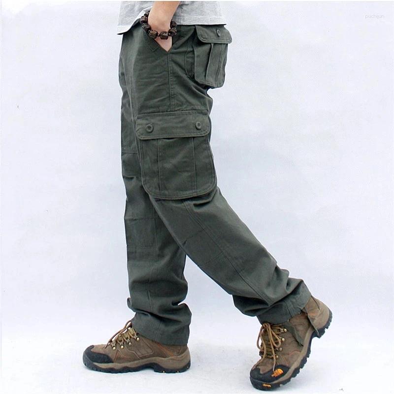 Mens Pants Overalls Cargo Multi Pockets Military Tactical Work Casual Pantalon Hombre Streetwear Army Straight Trousers