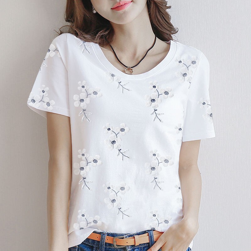 2024 Al2024 Printed Short Sleeve T-shirt 95 Cotton Loose and Versatile Round Neck Women's Top Trendy Bogu123.sg 8.17