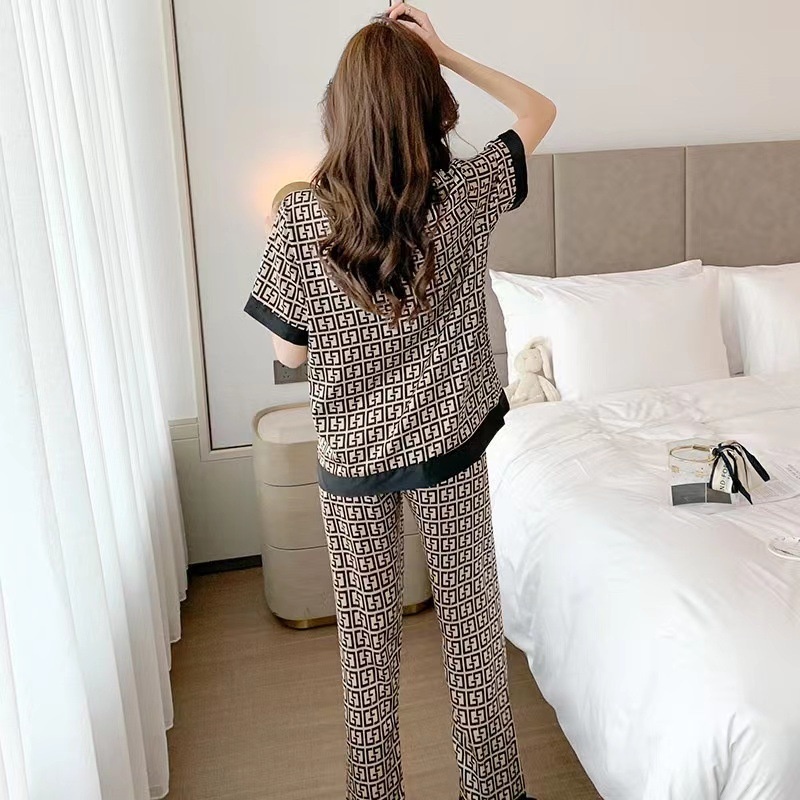 Ice Silk Pamas Women's Spring And Summer Thin Homewear Short-sleeved Cardigan Satin Large Size Sleepwear