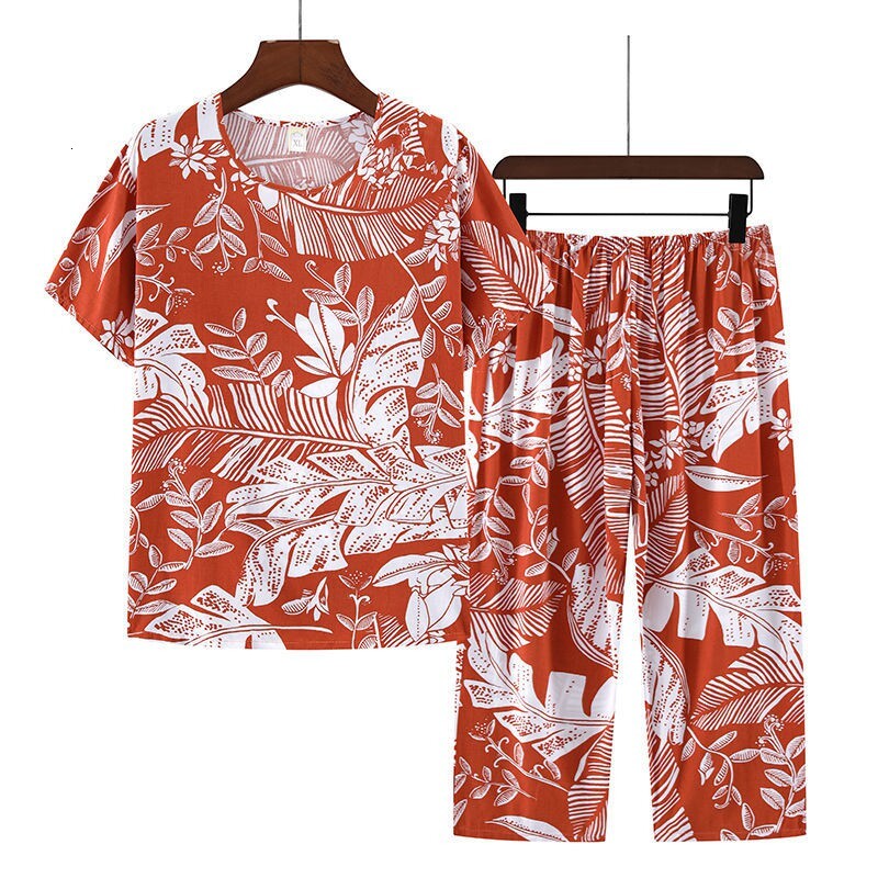 Cotton sleepwear middle-aged mothers two-piece set made of synthetic cotton home wear, suitable going out. Goods in stockCotton silk pamas for female 