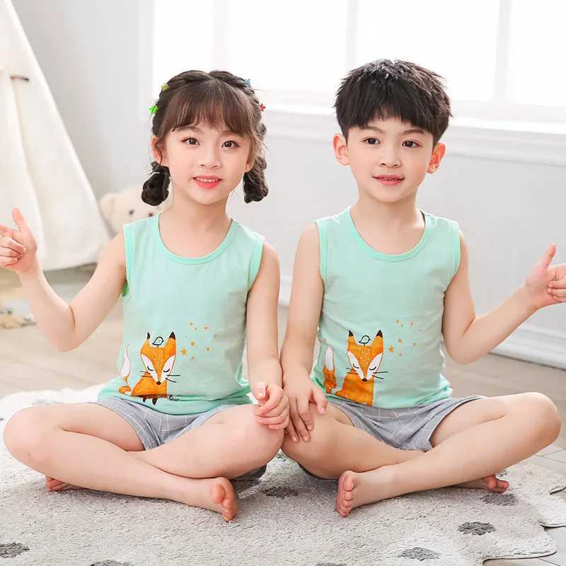 2 4 5 6 8 Year Old Childrens Boys and Girls Pajamas Cotton Pajamas Vests Shorts Clothing Set Baby Girls Totoro Pajamas Childrens Cat PajamasW240716