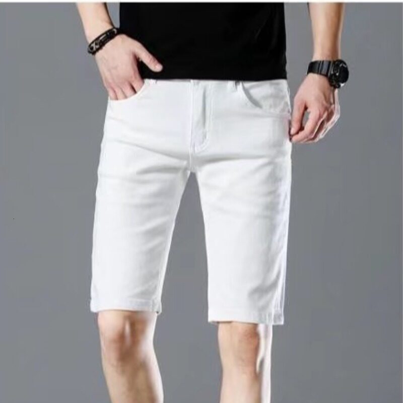 White Denim Shorts Men's Large Size 2022 Summer New Wild Thin Five-point Pants Casual Solid Color Stretch Jeans