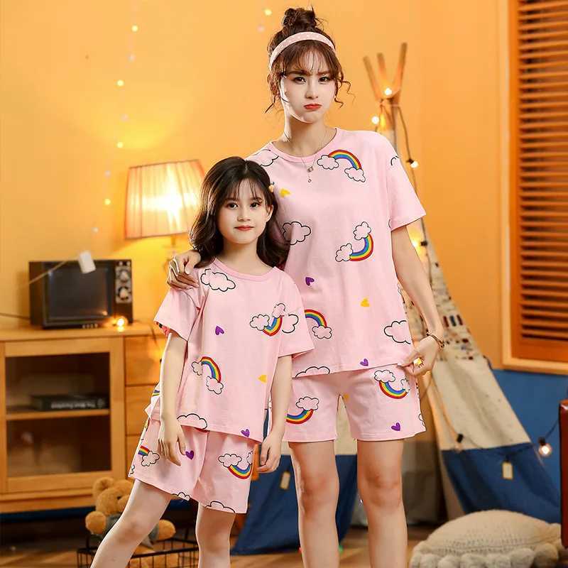 2024 Summer New Childrens Pajama Set Baby Girls Boys Cartoon Short sleeved T-shirt and Short sleeved Youth Pajama 4 6 8 10 16 Years OldW240716