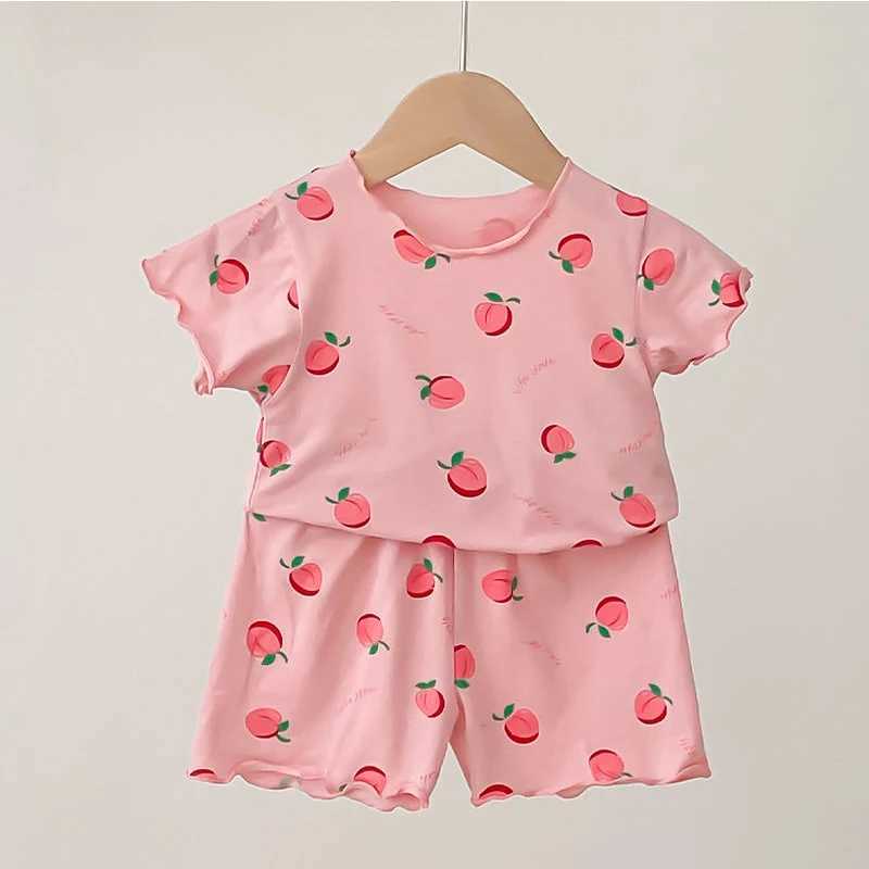2024 New Summer Girls Clothing Pajamas Short Sleeves Cartoon Fruit Lounge Clothing Childrens Clothing Pajamas 1 2 3 4 YearsW240716