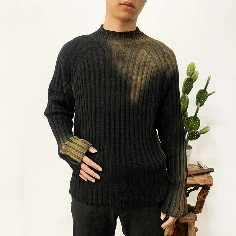 FEWQ High Street Paint Graffiti Old Slim Fit Knitted Tshirt Ins Lazy Style Sweater Fashion Tops Pullover 240715