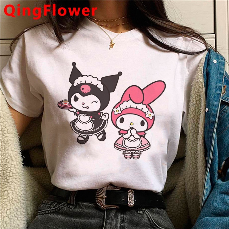 Haruku Fashion Melody Cartoon Graphic T Shirt Women Cute Anime Ullzang Streetwear Kuromi Tshirt Female
