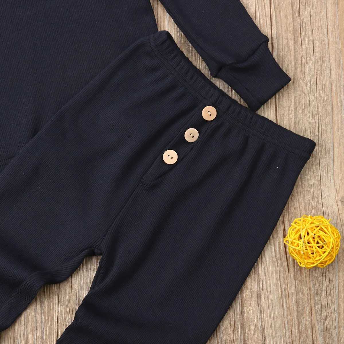 2PCS Cotton Casual Preschool Childrens Baby Girls Boys Pajama Set Long Sleeve Solid Zipper Top+Pants Set Pajama SetW240716