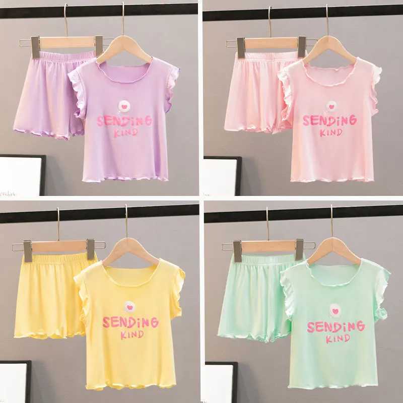 Girls sleepwear set childrens summer sleepwear set candy color childrens clothing set air-conditioned youth sleepwear set baby clothing setW240716