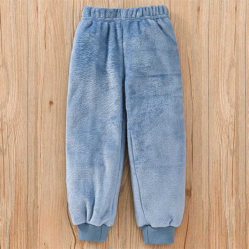 2-7-year-old childrens plush pajamas set in contrasting colors long sleeved top long pants pajamasW240716