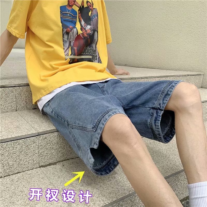 Workwear denim shorts men's summer 2021 new five quarter trendy brand ins trend loose thin mid length pants