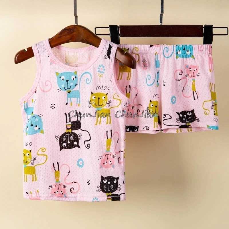 Girls summer sleepwear set boys sleeveless vest sleepwear childrens sleepwear girls summer sleepwearW240716