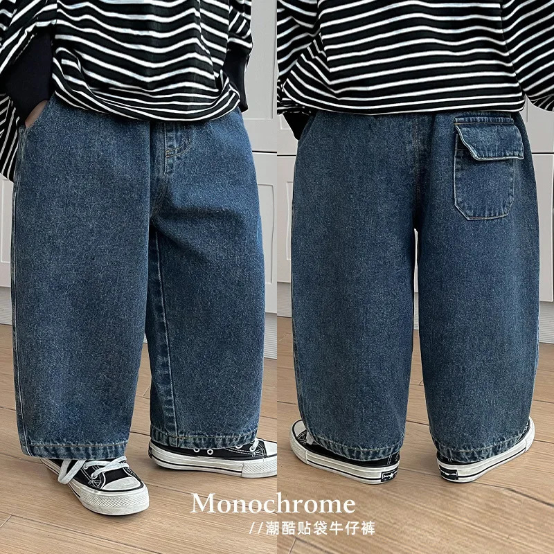 Children Clothing Kids Denim Pants Spring Fashionable Korean Style Casual Full Length Solid Color Kids Jeans 240716
