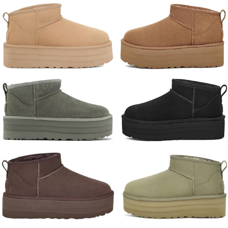 Classic Ultra Mini Platform Boots Ankle Casual Chestnut Black Driftwood Chocolate Moss Green Shaded Clover Woman Designer Booties Keep Warm Increasing Boot