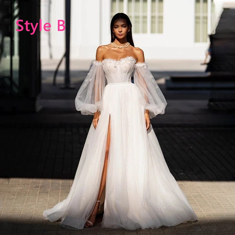 Sexy Off Shoulder Lace Applique Beach Wedding Dress Boho Side High Slit Floral Bridal Gown Sleeveless Vestidos de Novia Custom Made