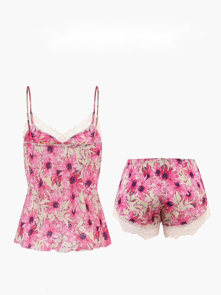 2024 New Lace Sexy Women Pamas Ice Silk With Chest Pad Two Piece Pama Set