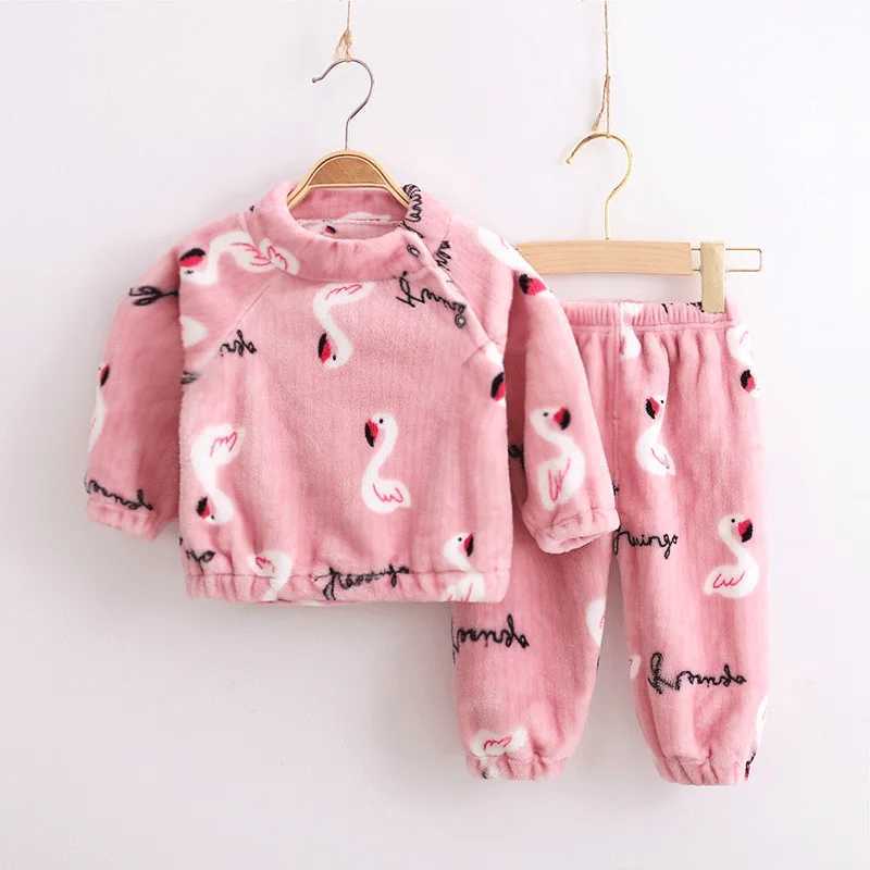 Coral fleece childrens pajamas family clothing for boys and girls winter childrens wool pajamas set warm flannel baby pajamas for girlsW240716