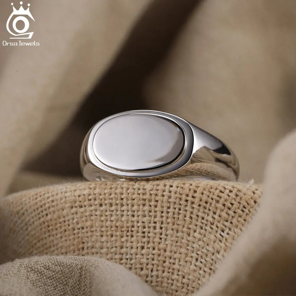 ORSA JEWELS 925 Sterling Silver Signature Ring Mens Classic Simple Oval Flat Wedding Declaration Promise Ring Jewelry NMR06 240805