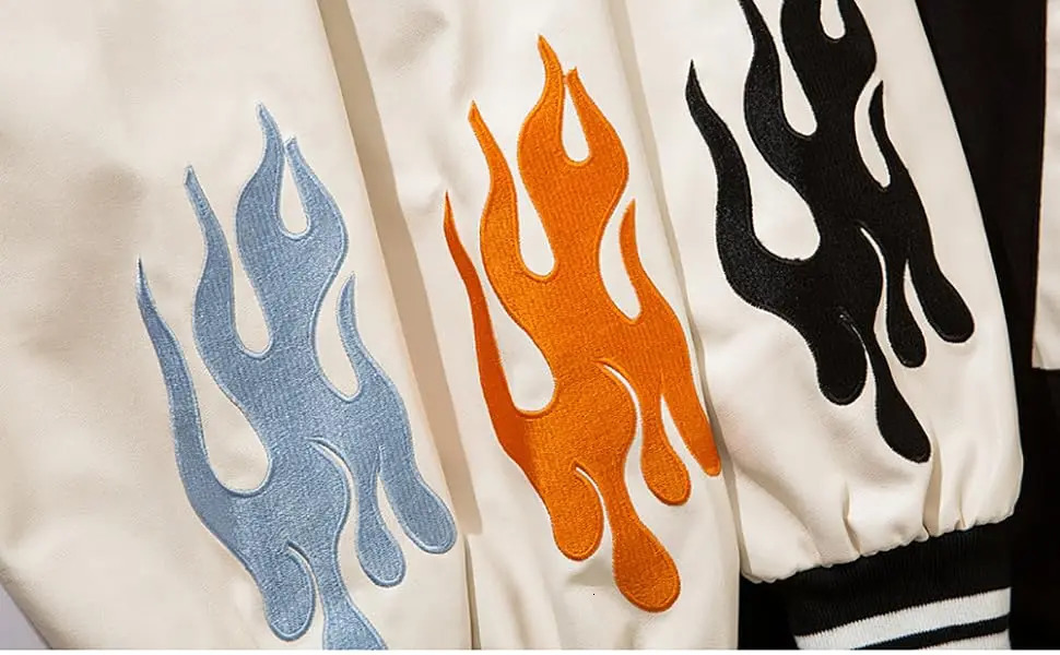American Street Retro Flame Embroidery Loose Couple Baseball Suit Hip Hop Leather Motorcycle Jacket Men Clothing Coats 240712