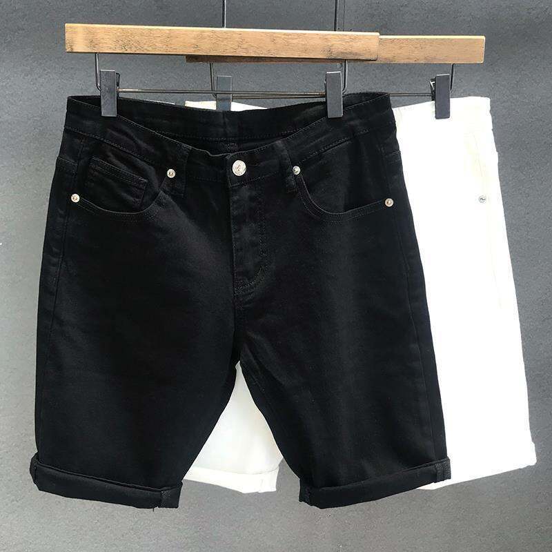 Summer Men's Trendy K-style Classy Casual All-Matching Denim Shorts Silm Stretch Capri Pants White