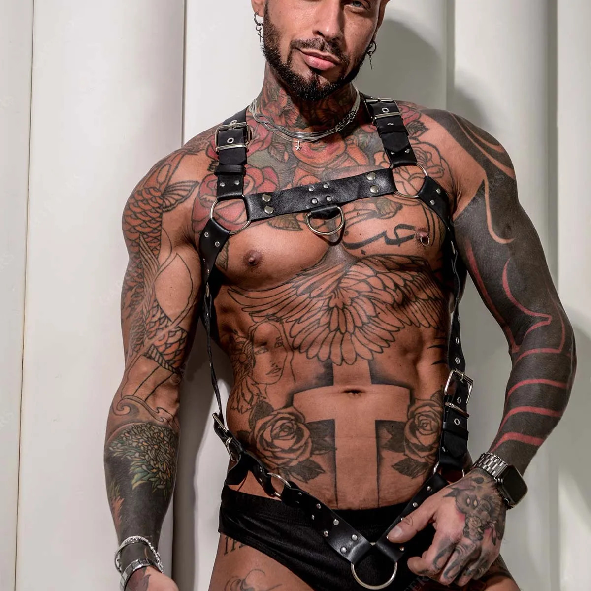 Fetish Gay BDSM Suspendres Bondage Men Sexy PU Leather Harness Male Lingerie Adjustable Body Punk Style Belts Harajuku For Adult 240711 - view 3