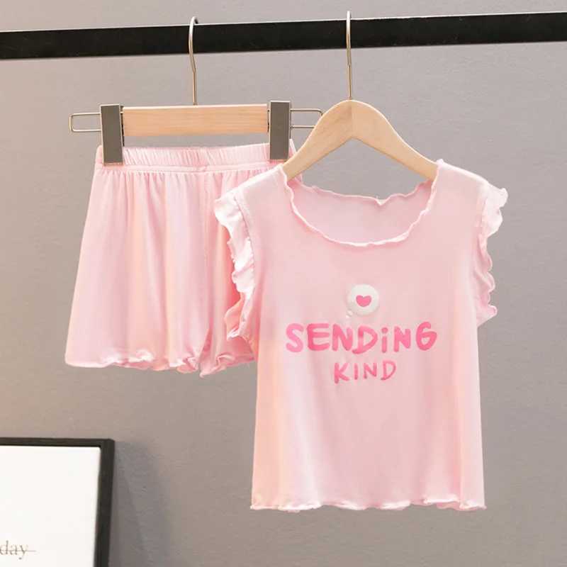 Girls sleepwear set childrens summer sleepwear set candy color childrens clothing set air-conditioned youth sleepwear set baby clothing setW240716