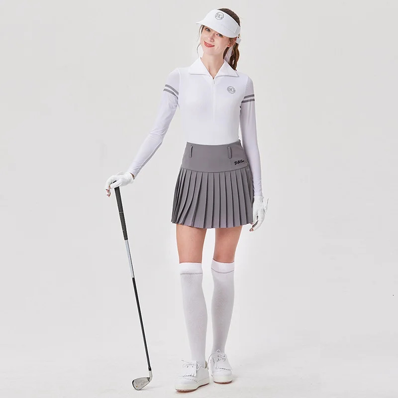 BG Golf Apparel Womans Top Spring Summer Sunscreen Long Sleeve T-shirt Ladies High-waist Pleated Golf Skirt College Style 240715
