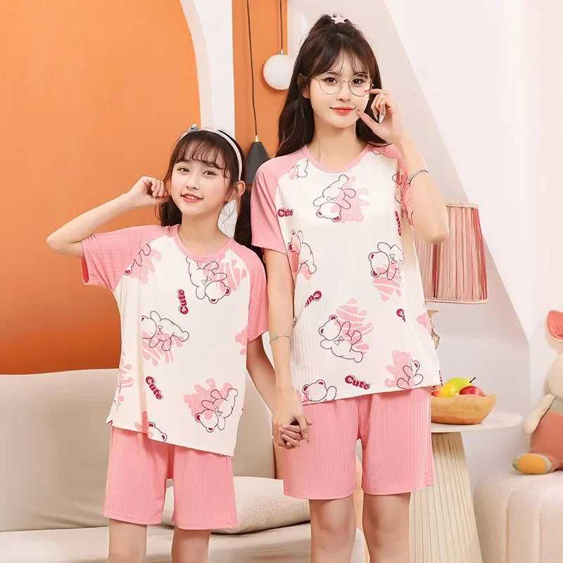 Boys and girls sleepwear new summer short sleeved childrens clothing sleepwear silk cotton sleepwear set for children 2 4 6 8 12 16 years oldW240716