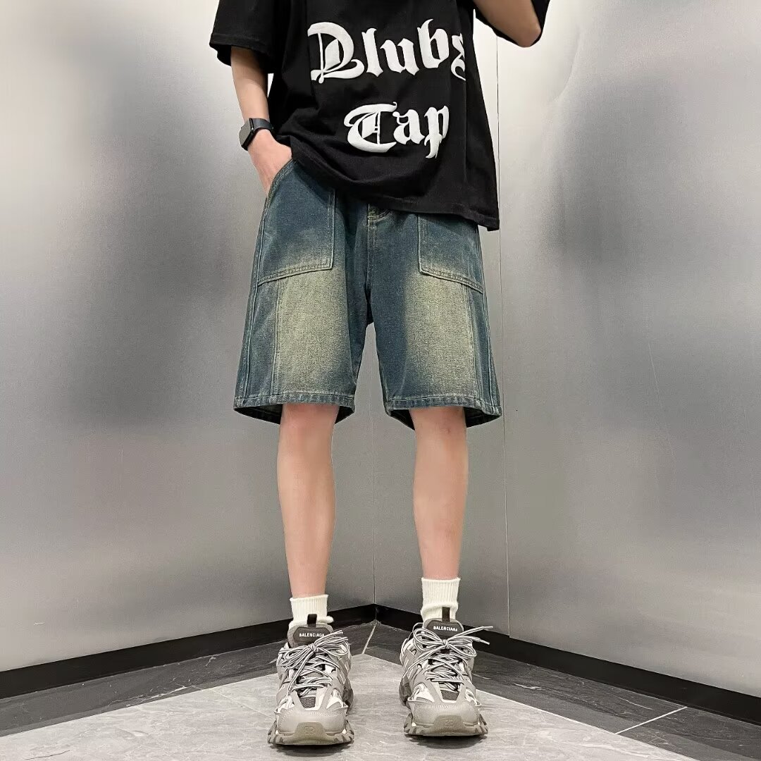 Starry Sky Pattern Denim Shorts for Men in Summer, Thin, Loose, Straight, Trendy Brand, Versatile, Men's 5/5 Pants