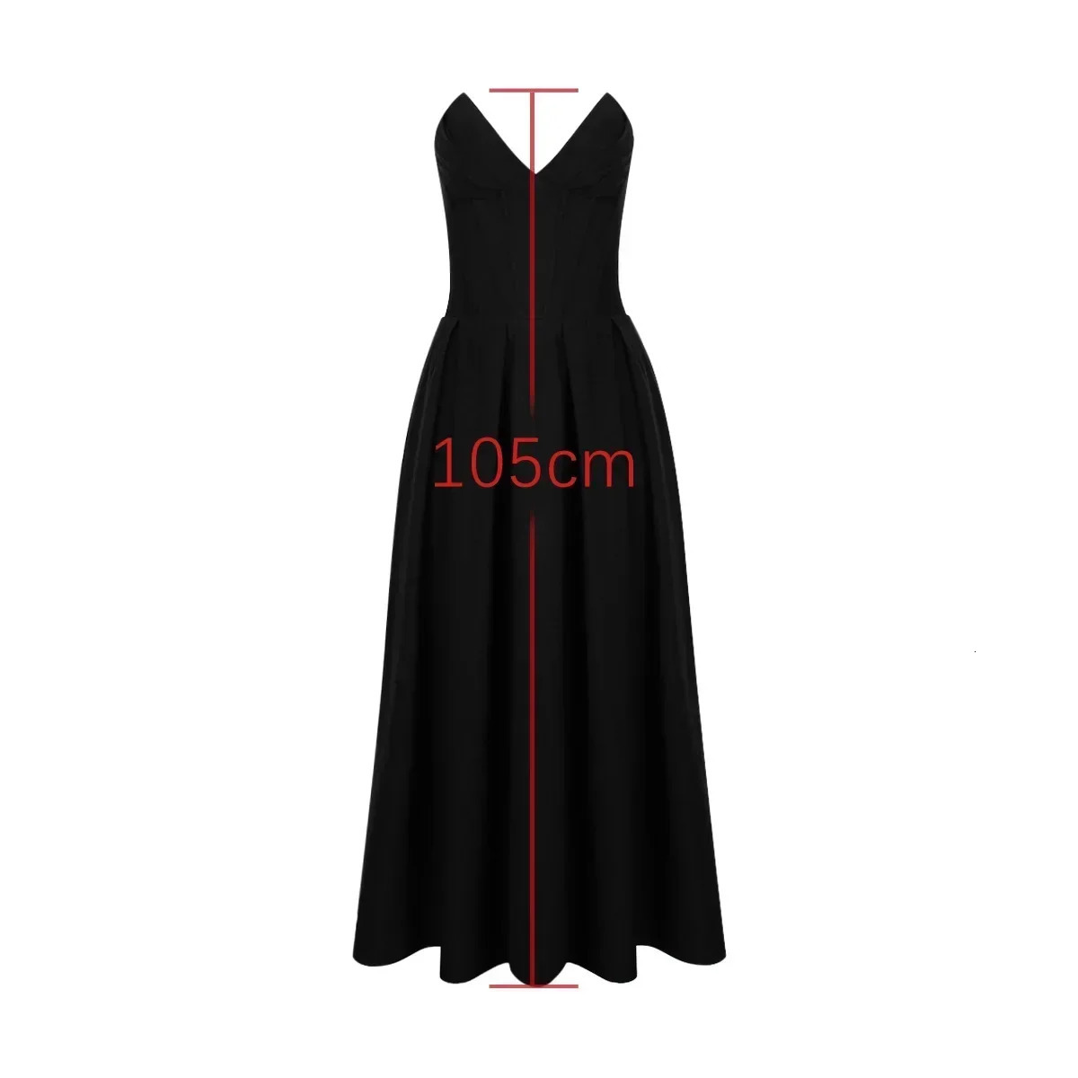 Suninheart Strapless Corset Midi Black Elegant Casual Dress for Wedding, Party, Christmas Events - Womens Clothing C260312