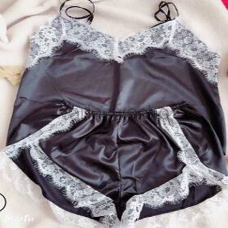 4XL Sexy Pama Set for Women Lace Cami and Shorts Two Piece Satin Lingeri Plus Size