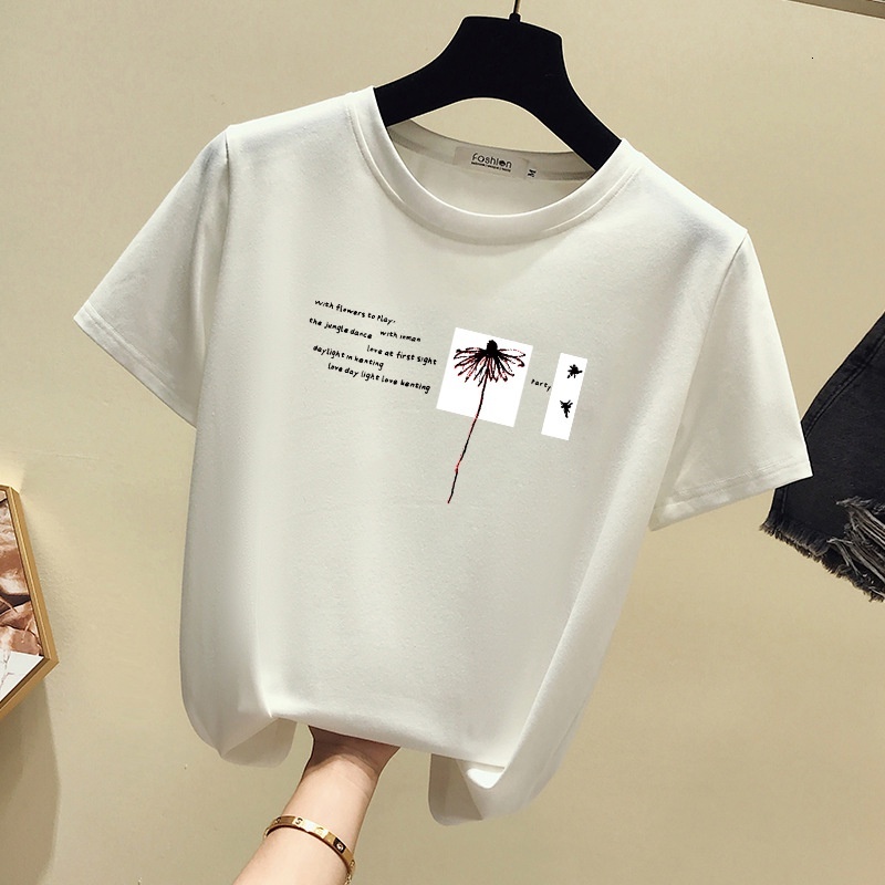 Girls' Summer Clothes Style Printed T-shirt Short Sleeve New Fashion Casual Women's Large Round Neck Loose Top
