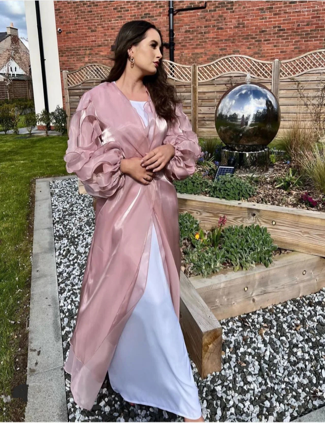 Women Elegant Satin Ruffle Party Dress Abaya Dubai Turkey Shiny Pleated Kimono Muslim Long Cardigan Islamic Robe Femme Musulman 240712