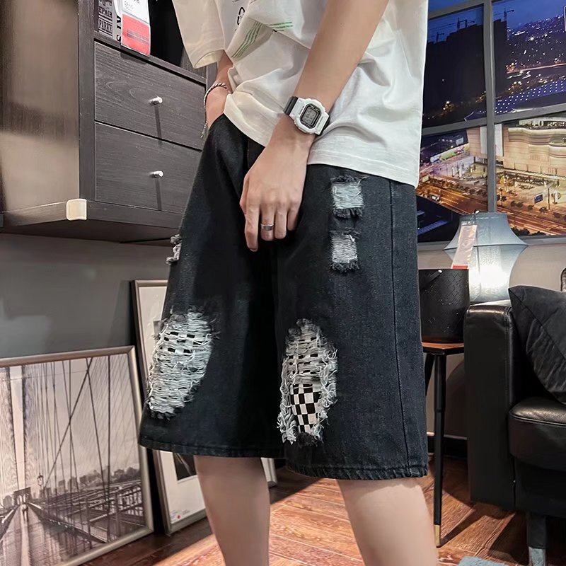 Korean version of youth washed straight leg trend, denim jeans temperament, summer men's zipper, simple shorts trend