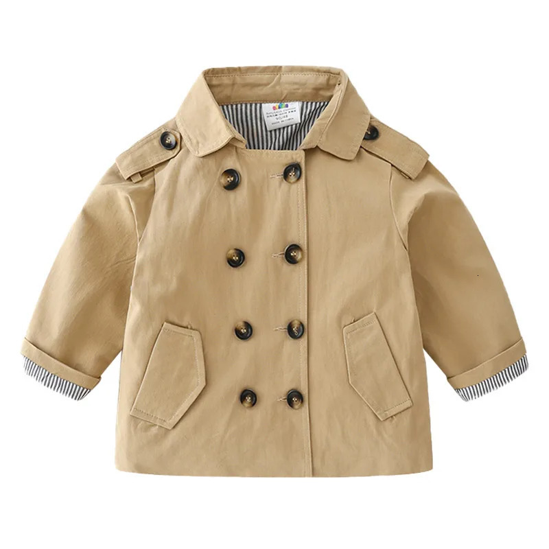 Spring Autumn 2 3 4 5 6 8 10 12 Years Handsome Windbreaker Classic Khaki Outerwear Double-breasted Trench Coat For Kids Boy 240711