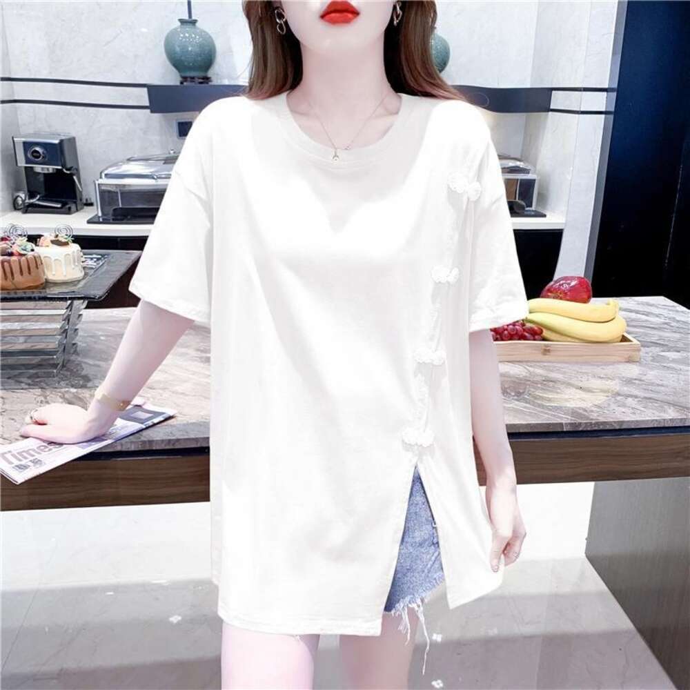 2-300 split sleeve clothing in of 2023, the easy C2-300 jin long slit sleeved T-shirt for women's summer 2023 new loose and chic short style stun
