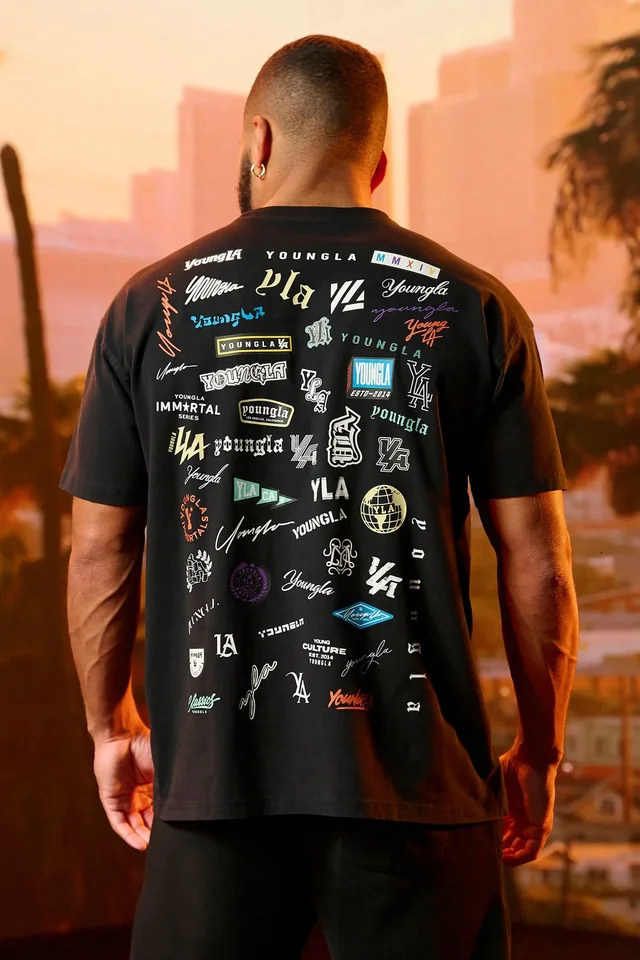 Mens Oversized TShirt Summer Sports Fitness Cotton Round Neck Full back Printed Short Sleeves Fashion trend Tshirt 240715