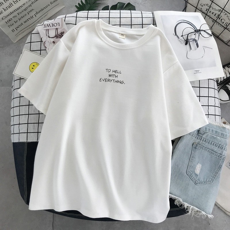 Polyester Letter Printing Chic Simple and Versatile Women's Korean Style Ulzzang Casual T-shirt